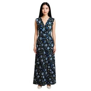 MODCLOTH‎ Dark Floral Maxi Dress Sz L Sleeveless Tropical Vacation Flowy Resort